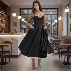 Nuovo Abito Lungo Estivo 2026 <span class=keywords><strong>in</strong></span> <span class=keywords><strong>Taffetà</strong></span> Francese Vintage Europeo-Americano con Ampia Gonna a Doppio Strato Senza Spalline e Vita Alta - Product Image 4