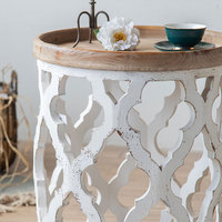 Table ronde en bois style Vintage, meuble de côté, minimaliste, élégant, blanc