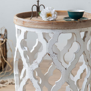 Vintage Gỗ Vòng Bảng Đồ Nội Thất Tự Nhiên Thanh Lịch Cây Trắng Gốc Giọng Cà Phê Bên Bảng - Product Image 6