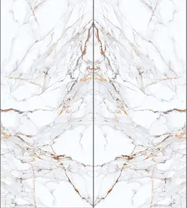 Foshan JBN 1600 x 3200 Platte weiß poliert Porzellan Marmor Wandfliesen gesinterter Stein Wohnzimmermöbel mit verbundenem Muster