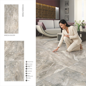 กระเบื้องพอร์ซเลนสีเบจไอวอรี่ Brecia ขนาด 600x1200 มม. พื้นผิวลายหินอ่อนหรูหราสำหรับตกแต่งภายในบ้านพักอาศัยระดับพรีเมียม - Product Image 2