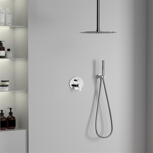 Tondo moderno In-parete Set di spruzzatore doccia nascosta Set bagno acciaio inossidabile specchio ottone Color argento - Product Image 2