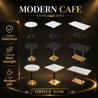 Vente directe d'usine, table à manger moderne aspect marbre, base en acier inoxydable, table de café ou de restaurant en bois grainé pour 3 à 4 personnes
