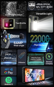 <span class=keywords><strong>Ulefone</strong></span> <span class=keywords><strong>Armor</strong></span> 24 หน้าจอ 6.8 นิ้ว FHD+ 120Hz สมาร์ทโฟน 3G&4G แบตเตอรี่ 22000mAh ความจุ 24GB+256GB พร้อมกล้องกลางคืน 64MP โทรศัพท์แอนดรอยด์ที่ทนทาน - Product Image 6