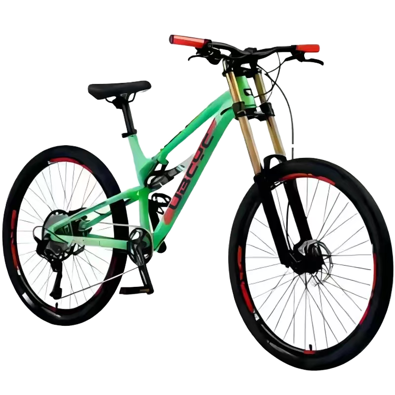 Bicicleta de montaña verde de doble suspensión