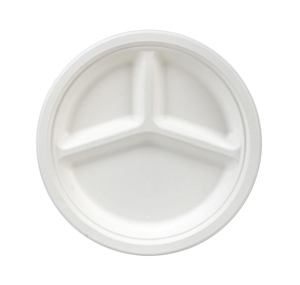 Assiette en bagasse de 10 pouces à 3 compartiments, résistante à la chaleur, jetable, biodégradable, compatible micro-ondes, vente en gros - Product Image 2