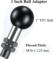Adaptateur à boule Kewig 1'' avec tige filetée M10 x 1,25 x 15 compatible avec les supports RAM, bras à double rotule de taille B 1 pouce