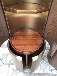 Luxury Modern Walnut Wood Cylinder Wine Cabinet Round Home Bar Liquor Cabinet with LED Light and Glass Door for Living Room - Product Image 3