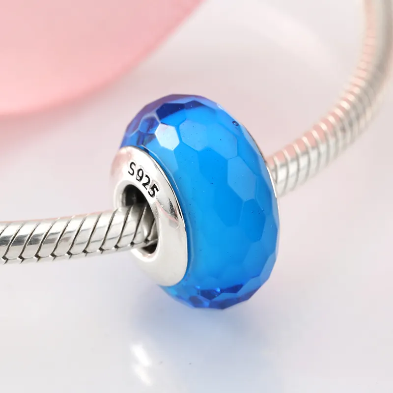 Echte 925 Sterling Silber geschnittene Oberfläche Murano Glas perle Pink/Grün/Blau Bunte Charms für Frauen Armband Schmuck Großhandel