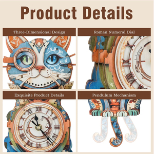 Reloj de Pared 3D con Forma de Gato, Modelo de Madera para Colgar en la Pared, Decoración de Escritorio Colorida, Regalo - Product Image 3