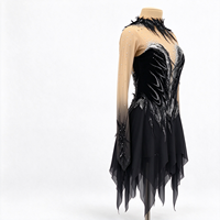 Robe de patinage artistique pour enfants et adultes, col en plumes, manches longues en maille, dos orné de strass, pour compétition et spectacle de patinage sur glace
