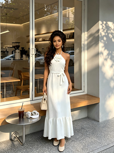 <span class=keywords><strong>Vestido</strong></span> de satén elegante y sexy con tirantes florales y cinturón, estilo cola de pez, para verano 2026, venta al por mayor transfronteriza para boutiques. - Product Image 1