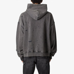 Sweat à capuche vintage déchiré en molleton 100 % coton pour homme, style streetwear délavé à l'acide, design hip-hop - Product Image 5