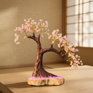 Pink Crystal Tree Handmade Gemstone Decor Wooden Base Stone Branch Ornament for Home Office <b>Desk</b> - Product Image 5