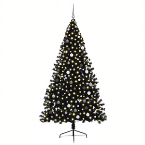 Árbol de Navidad Artificial de PVC Negro Preiluminado de 94.5 Pulgadas con 300 Luces LED Blanco Cálido, Control Manual, Enchufe de Pared - Product Image 1