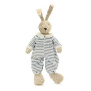 hot sale cute bunny plush toy rabbit stuff toy in white and blue stripes dress - Product Image 3