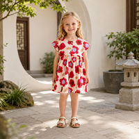 Robe à imprimé floral pour filles, boutonnée sur le devant, manches courtes, coupe trapèze, robe d'été décontractée pour fête, vente en gros OEM