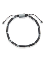 Bracelet à cravate ajustable en perles d'onyx et d'hématite pour homme