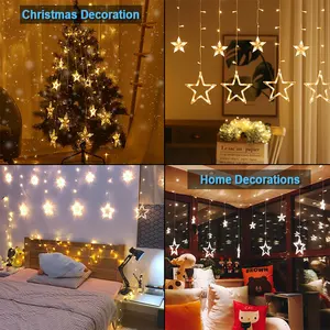 Howlight 138 Led 3.5m 8 Modes Waterproof Star Moon Fairy String Light Christmas Curtain Lights With Remote Control