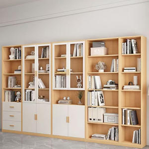 Vitrine de bibliothèque murale intégrée en bois massif avec porte en verre pour salon chambre à coucher-Meubles de maison - Product Image 1