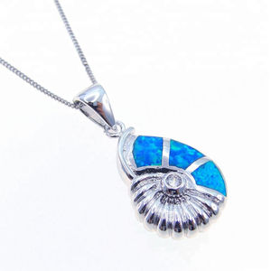 Bijoux fantaisie en argent sterling plaqué rhodium, pendentif de plage avec incrustation d'opale bleue en forme de coquillage, cadeau - Product Image 2