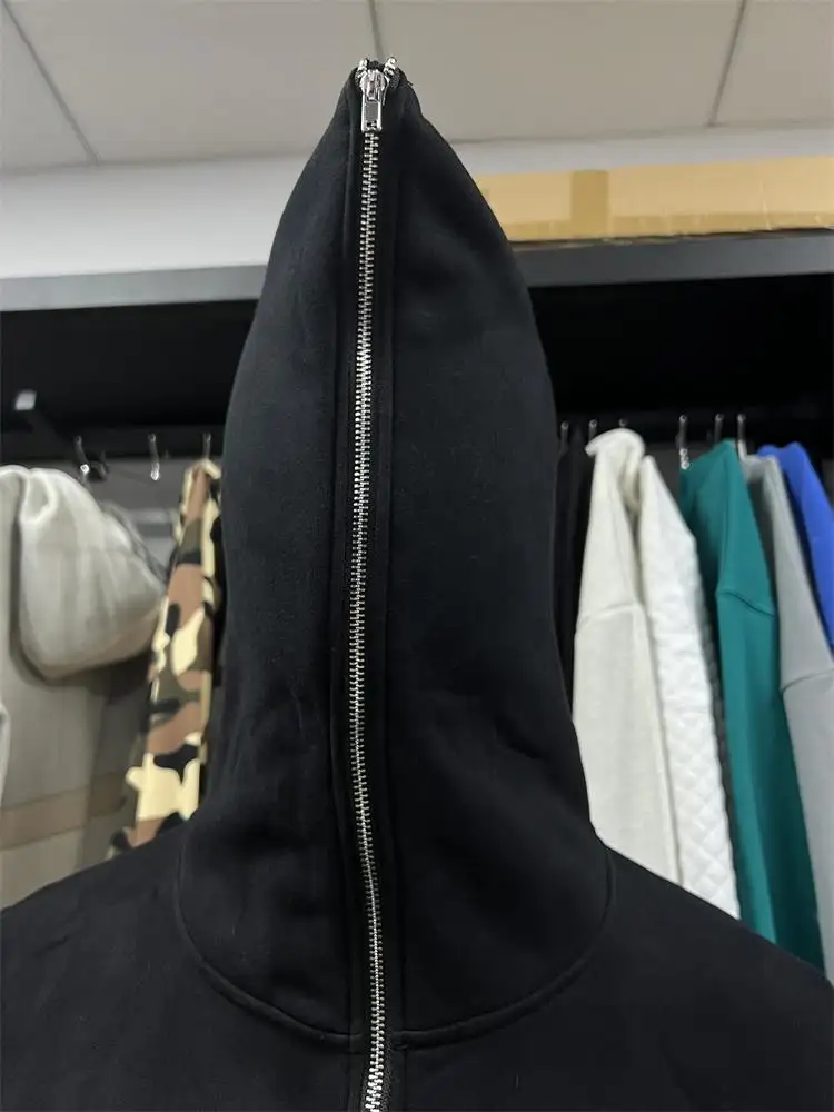 Wholesale custom puff print embroidery full face men zipper hoodies sweatshirt black unisex plain high quality zip up hoodie