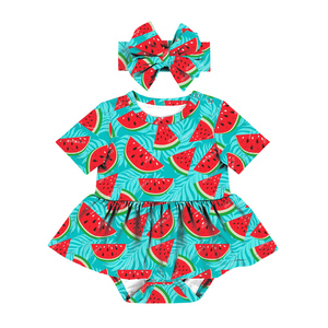LT-401-YXL Conjunto de 2 piezas: Pelele de bebé con estampado de paletas y diseño encantador para niña, vestido de verano, pelele, diadema y body de bebé con diseño de paleta - Product Image 6