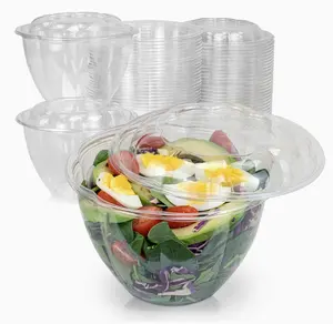 Plastik salata kasesi tek kullanımlık plastik Pet meyve To-go konteyner büyük büyük boy toptan plastik kapaklı