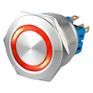 Interruptor de Botón Pulsador LED Industrial de 25mm 5A 1NO1NC Momentáneo 250V IP65 Impermeable de Acero Inoxidable con Anillo Plano Iluminado 24V - Product Image 5