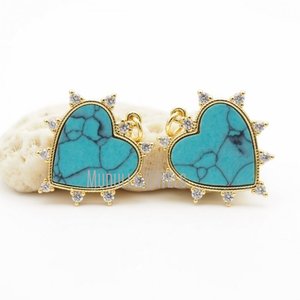PM43445 Natural Gemstone Turquoise Heart Pendant Gold Plated Love Zircon Charm for Bracelet Earring <strong>Jewelry</strong> Making <strong>Supplies</strong> - Product Image 2