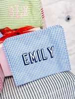 Pochette de voyage portable en gingham multicolore brodé, motif mahjong, pour cosmétiques et articles de toilette, pour femmes