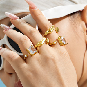 Geometric <b>Cocktail</b> <b>Ring</b> Women's 18K <b>Gold</b> Plated Cubic Zirconia Square Glam Style Daily Wear Party Jewelry - Product Image 3