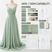 Robe longue trapèze en mousseline tissée vert sauge pour femme avec bretelles spaghetti, col en V et plis – Robe de soirée formelle d'été ODM