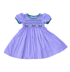 Robes pour filles en coton de qualité supérieure, vente en gros, robes à manches bouffantes courtes avec masque de Mardi Gras brodé à la main, tenue de créateur pour enfants - Product Image 1