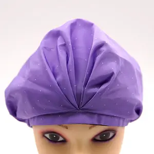หมวกอาบน้ำลายจุดสีม่วงสำหรับผู้หญิงหมวกอาบน้ำกันน้ำระบายอากาศได้ดีใส่สบาย