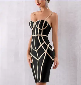 2020 מכירה לוהטת ניגודיות נשים מחייבות פוליאסטר ספנדקס רצועת שרוולים סקסי bodycon תחבושת שמלת המפלגה מועדון ארוך שמלה
