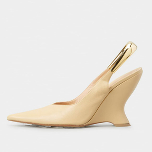 Women's Pointed Toe Back Gold Straps <b>Sandals</b> Sexy on Shoes High Wedge Dress Summer Cut Out Slingback Pumps - Product Image 3