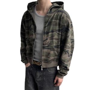 Sweat-shirt à capuche zippé pour homme, 100% Coton, 400 grammes, doux, coupe ajustée, style urbain camouflage, grammage lourd, vente en gros - Product Image 3