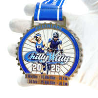 Médaille 3D en alliage de zinc argenté avec logo personnalisé USA pour triathlon, natation, cyclisme, marathon, sports, mascotte, pour Halloween et Noël