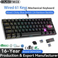 Blue Switch Gaming Keyboard 60 Percent Gamer Teclado Compact 61 Keys Rainbow Backlit Computer PC Wired White Mechanical Keyboard