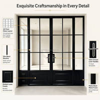 Porte battante intérieure double insonorisée moderne, verre translucide à 18 panneaux avec vitres latérales, pour chambre de villa et cloison de bureau sur mesure