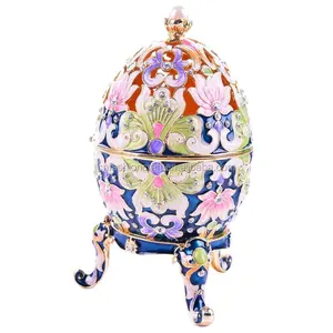 Boîte à bijoux en œuf d'émail, boîte de bibelot à bijoux classique et Vintage avec des strass brillants et en émail riche - Product Image 1