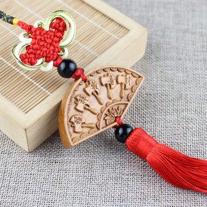 พวงกุญแจไม้พีชห้าสิริมงคล ของตกแต่งวัด ของที่ระลึกงานฝีมือจีน - Product Image 3