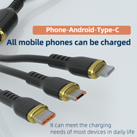 Kabel Data pengisian daya Cepat 6A, kabel antarmuka kabel Usb 3 in 1 untuk Android/tipe-c/ponsel