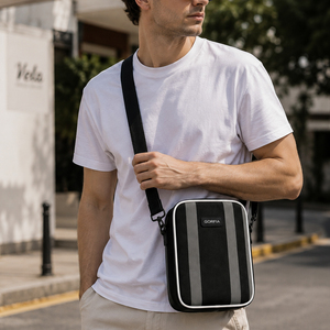 Sac bandoulière vertical personnalisé en cuir PU rayé pour hommes, vente en gros OEM/ODM, faible MOQ, sacs à main avec conception gratuite - Product Image 2