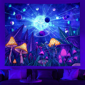 Tapiz colgante de pared fluorescente, Fondo de Mandala psicodélico, suministros de <span class=keywords><strong>brujería</strong></span>, tapiz de seta de luz púrpura - Product Image 3