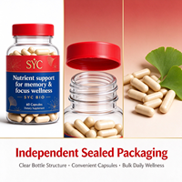 SYC BIO Brain Memory Focus Ginkgo Biloba Capsules 60 Vegan Natural Dietary Supplement Adult Immune Sleep Support OEM Customized