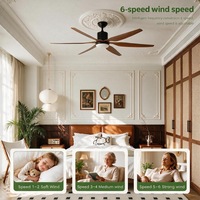 Ventilateur de plafond moderne à 6 pales de 54 pouces, à moteur DC à faible bruit et à économie d'énergie, avec télécommande, en métal, pour salon, vente chaude