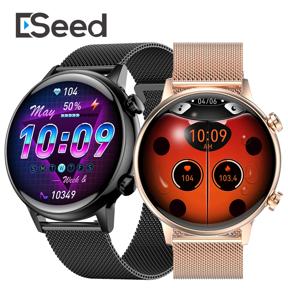 Eseed Newest Luxury Ladies Waterproof 1.1inch AMOLED Screen BT Calling HK39 Smartwatch Health Smart Watch Bands for Women