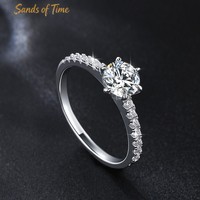 Bague de Fiançailles Classique de Luxe à Six Griffes en Moissanite, en Argent Sterling S925, avec Bande Micro-Pavée, Bijou de Promesse de Mariage pour Femme